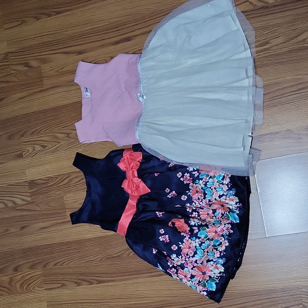 2 girls formal party wedding dress lot 4T Lilt Nannette blue floral dresses set